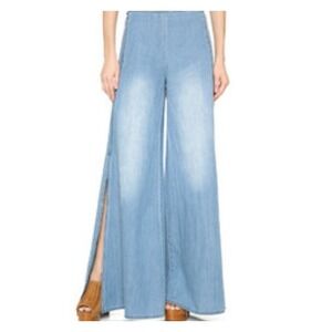 Free People Ramona Apron Wide‎ Leg Denim Pants Side Slit  Womens Size 6